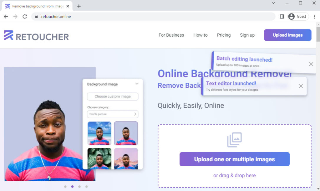 Retoucher online na Background Changer