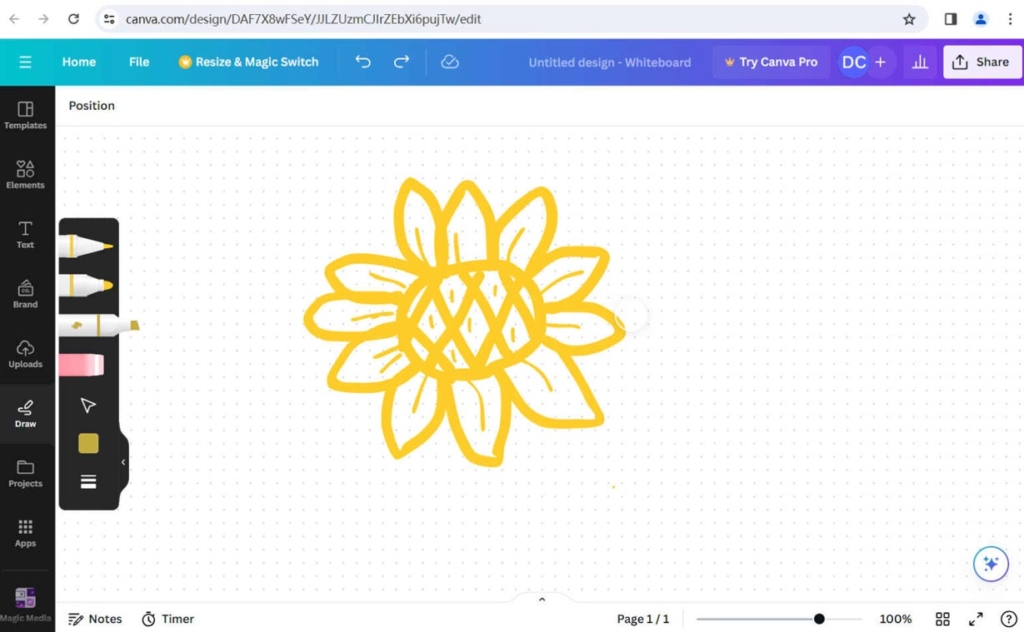 在 Canva 的白板上繪圖
