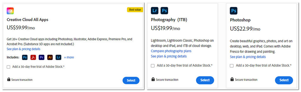Preços do Photoshop