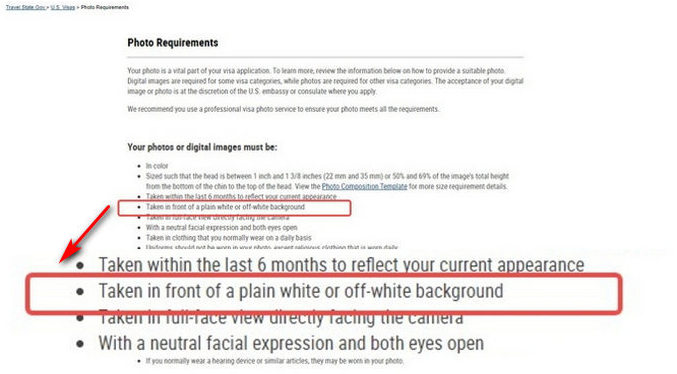 Official requirements for passport photo