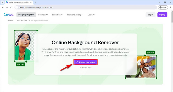 Laden Sie ein Logo zum Canva Online Background Remover hoch