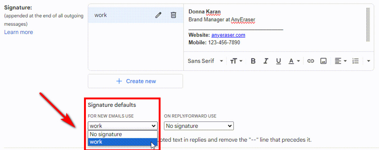 Set auto Gmail signatures