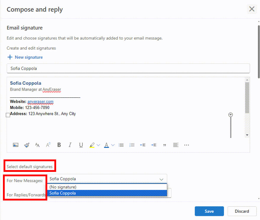 Set default signatures