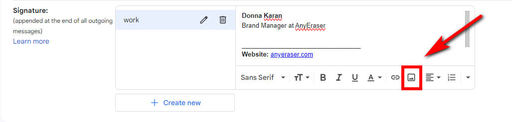 Insert an image in Gmail signature