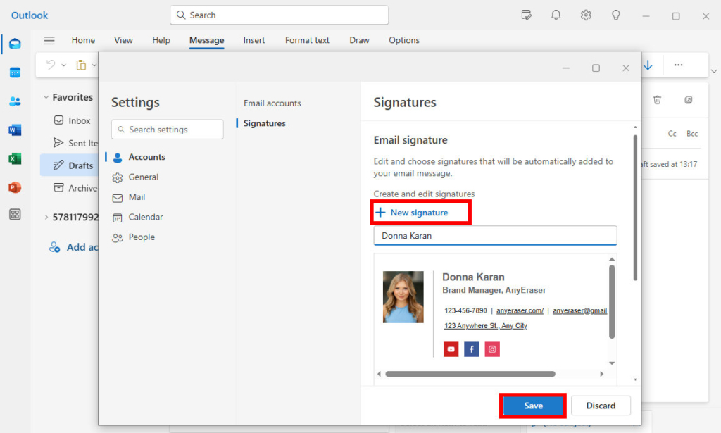 Add signature in Outlook Windows App