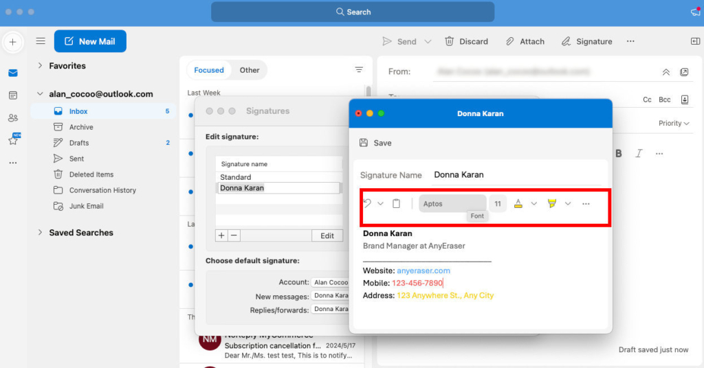 Create signature in Outlook for Mac