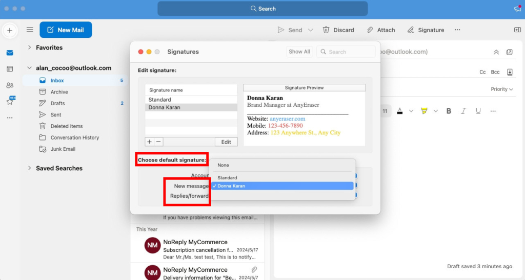 Choose the default signature