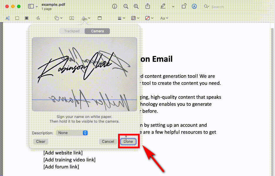 Preview app will identify your handwritten signature as an electronic signature