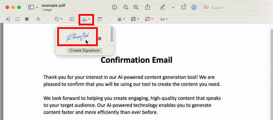 Choose the created electronic signature