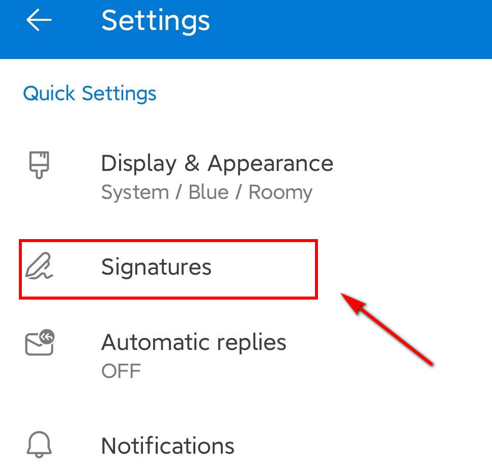 Sélectionnez l'icône Signatures