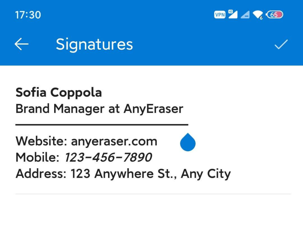 Create signature in Outlook on mobile app