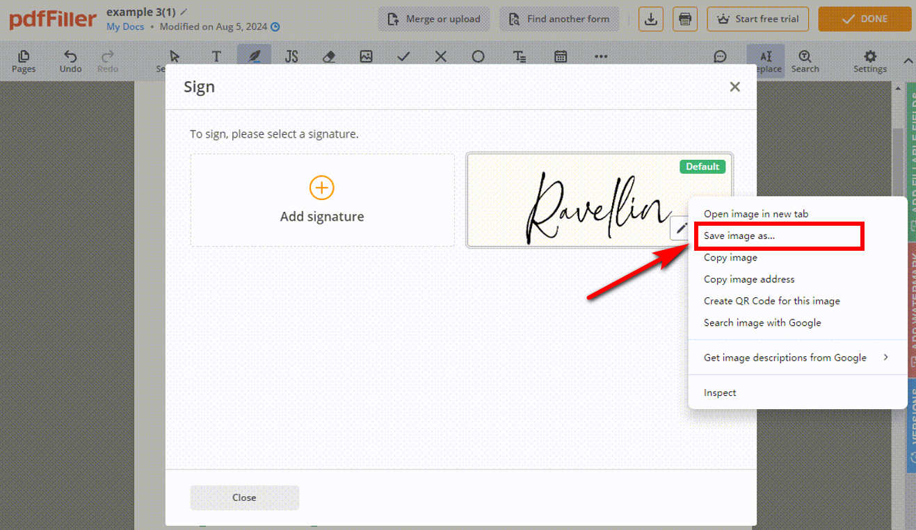 Salva l'immagine della firma sul tuo dispositivo