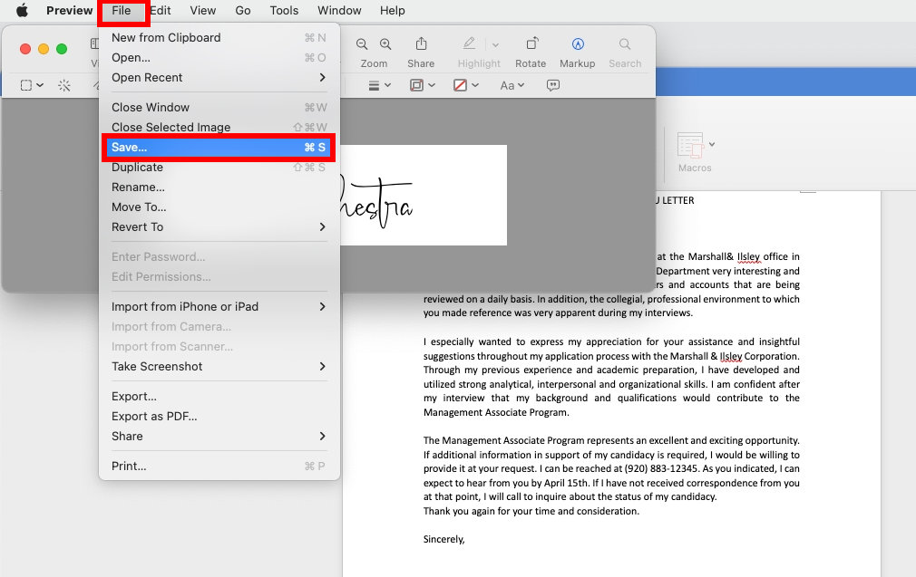 अपने मैक पर हस्ताक्षर सहेजें