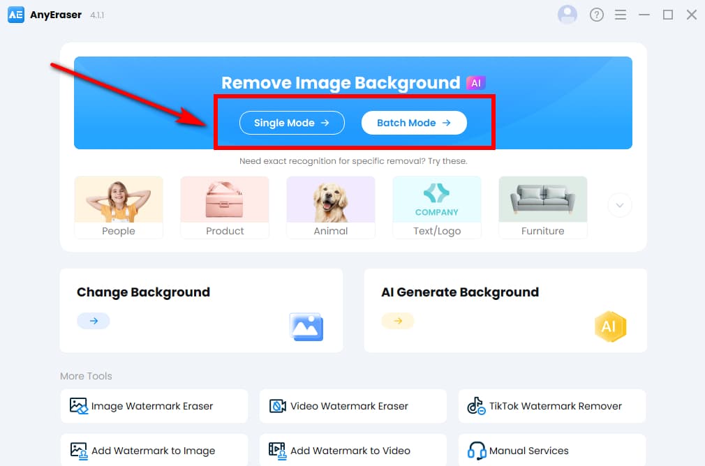Launch AnyEraser automatic photo background remover