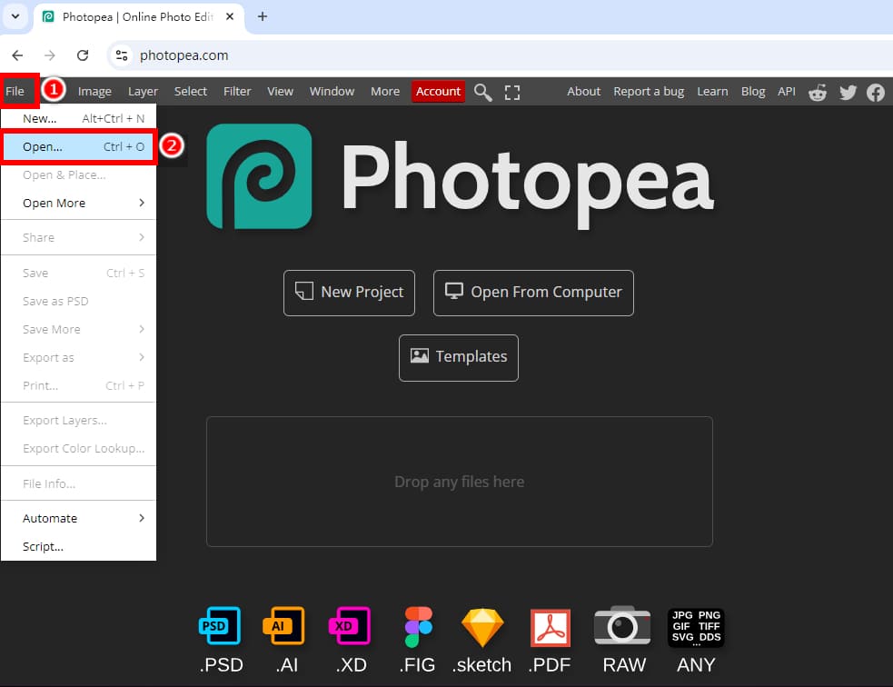 Open an image in Photopea