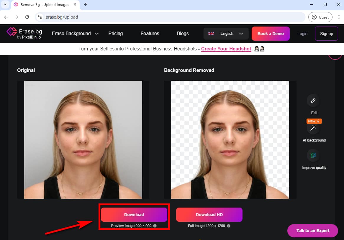 Download the passport photo with a clear background