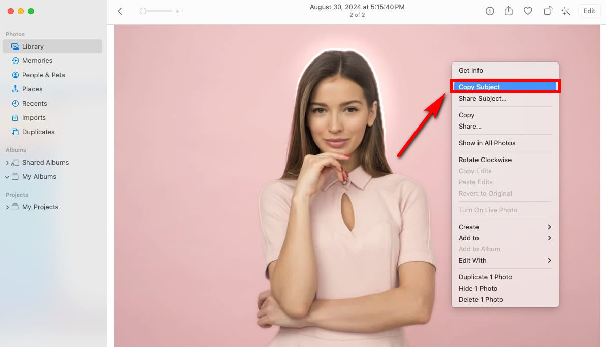Select Copy Subject and Mac remove background from image