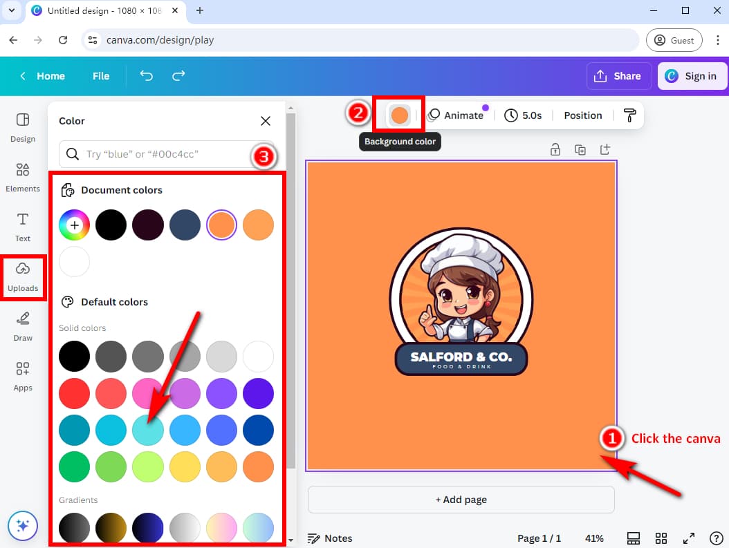 Canva cambia el color de fondo